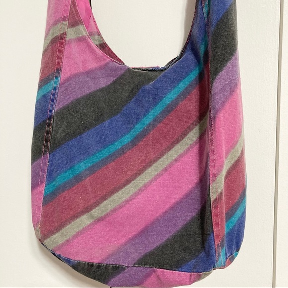 Disco 80s Y2K Glitter BONGO Bling Striped Boho Bohemian Hobo Bag Pink Multicolor - Picture 11 of 15